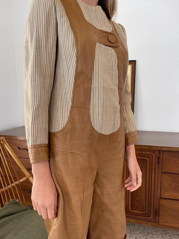 Vintage leather and cotton dungarees - image 5