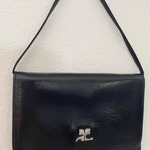 COURREGES VINTAGE POUCH 1960 black leather with small strap image 2