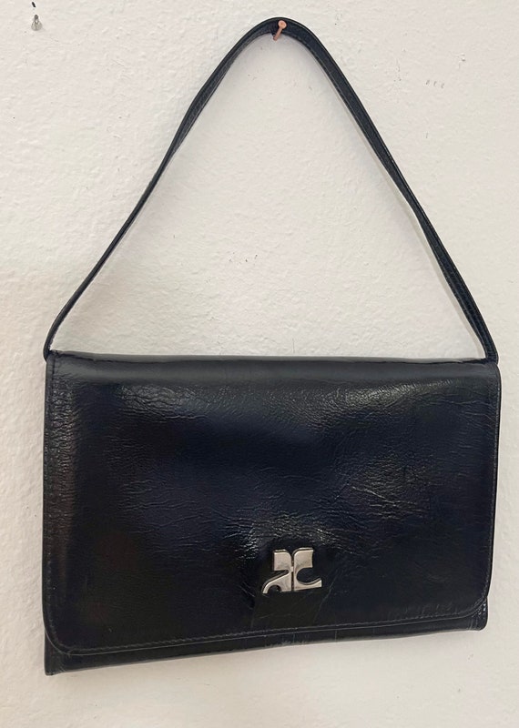 COURREGES VINTAGE POUCH 1960 black leather  with … - image 2