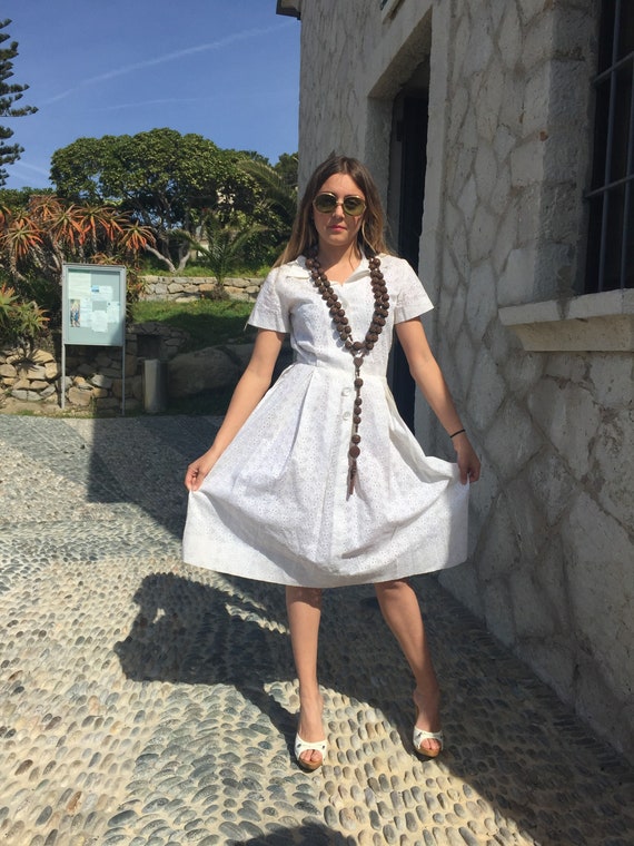 Vintage FRENCH white DRESS 1960 - image 1