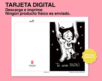 Cartão DIGITAL do dia dos pais, espanhol. Tarjeta DIGITAL do dia do padre, Español. Aniversário do papai, Cartão do vovô, Download digital, Imprimir em casa