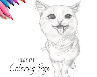 Crazy Cat Coloring Page, cat coloring pages, animal coloring pages, crazy cat lady, kids coloring page, adult coloring pages
