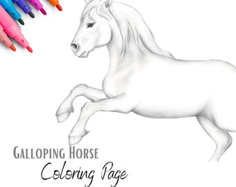 Horse Coloring Page - digital coloring page, animal coloring pages, coloring book, how to draw, kids activities