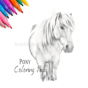 Pony Coloring Page - kids activities, adult coloring page, horse digital download, horse printable, adult coloring book