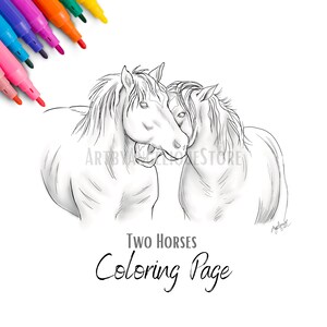 Horses Coloring Page- horse printable, grayscale horse, adult coloring page, kids coloring page, horse lovers