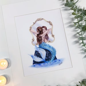 Mirror Mermaid Print, Fantasy prints, girls room decor, mermaid art