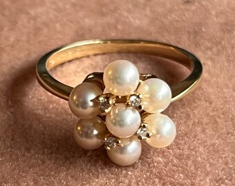 Vintage Pearl and Diamond Cluster Ring