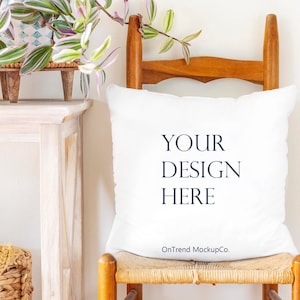 White Sqaure Pillow Mockup | Boho Cushion Mockup | 18x18 White Pillow Mockup | Styled Stock Photo | Jpeg File | Instant Digital Download
