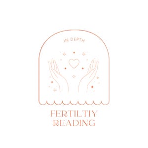 May include: A logo for a fertility reading service. The logo features two hands cupped together with a heart in the center. The text "IN DEPTH FERTILITY READING" is below the hands.