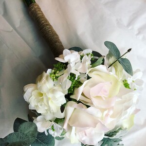 White Rose Bouquet: Lambs Ear, Eucalyptus, Classic