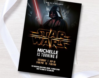 editable and printable Start kid birthday invitation template, any age birthday boy digital invite, Star Wars invitation template, canva