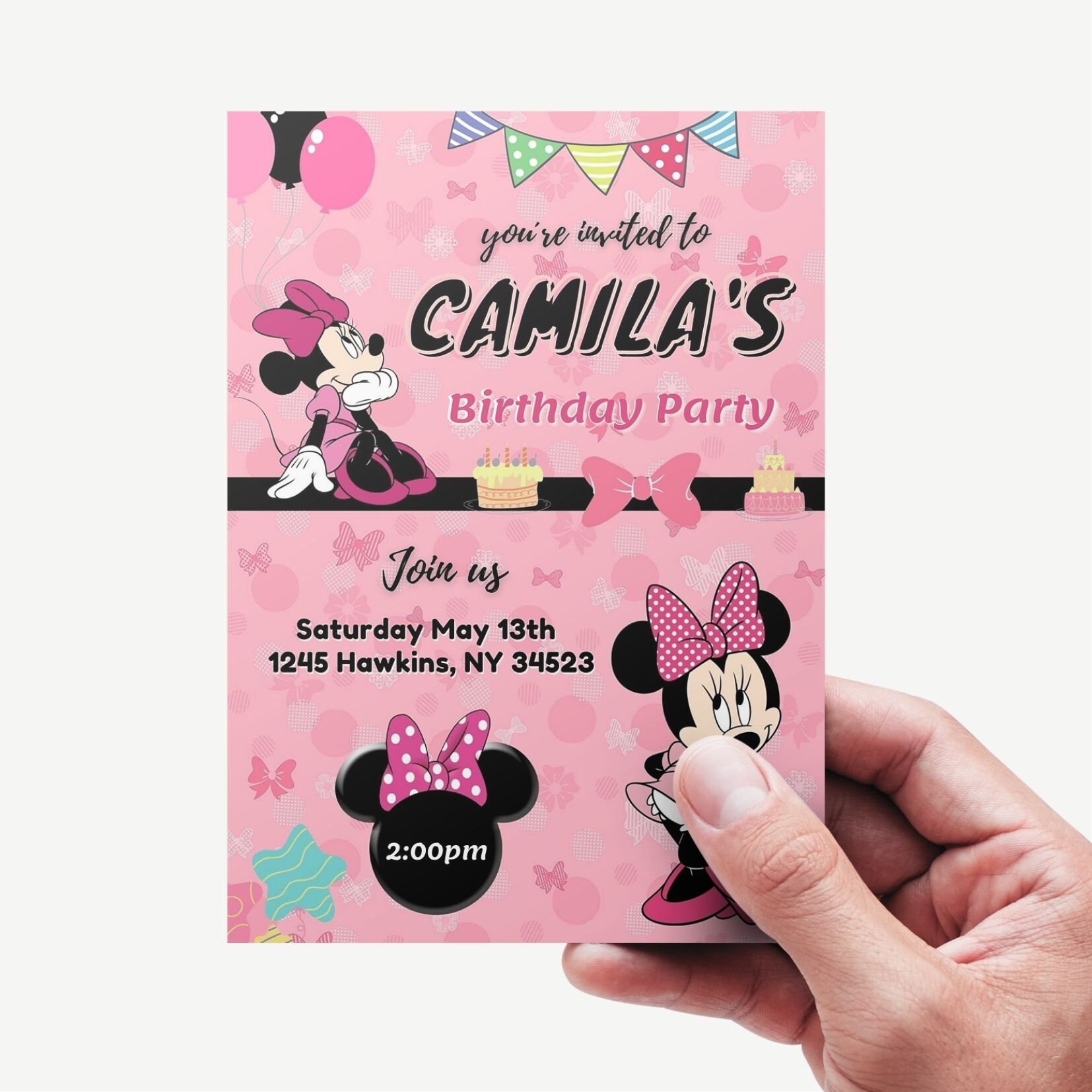Editable and Printable Minnie Kid Birthday Party Invitation Template ...
