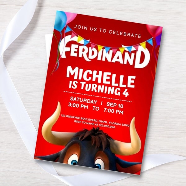 Printable Ferdinand kid birthday party invitation template, any age the bull birthday party invite, editable boy birthday invitation