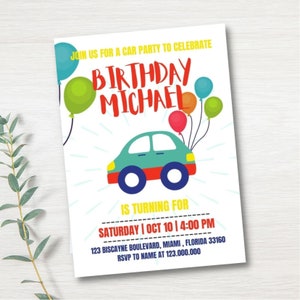 Editable and printable Car boy birthday invitation template, car kid birthday party invite, cars party theme invitation, Toddler car party