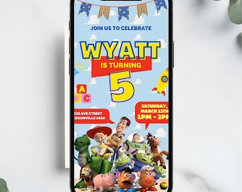 Mobile Toy Story Kid Birthday party invitation template, Phone Kid birthday party invite, Boy or girl Toy Story Party invite, E text invite