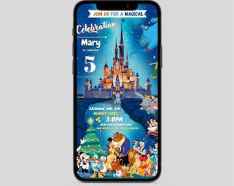 Mobile and electronic Magical kingdom kid Birthday invitation template, Magical unisex birthday invitation template, boy or girl birthday