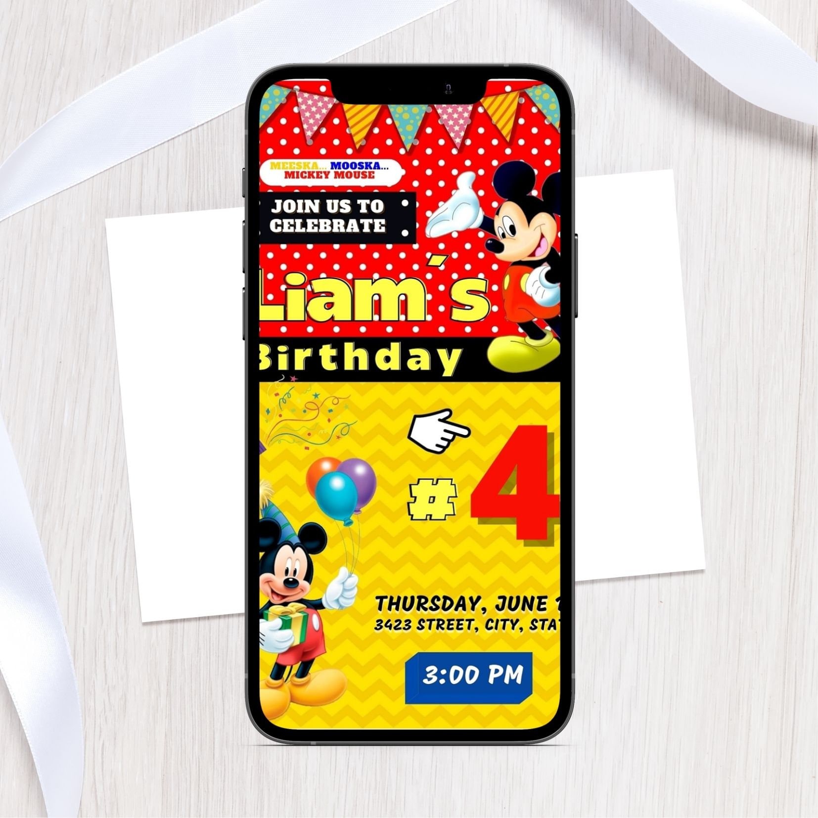 Mobile Mickey kid birthday party invitation template any age Mickey toddler birthday party invite mouse theme boy girl