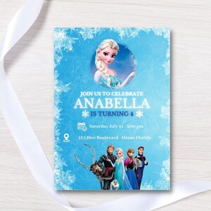 Printable and editable princess girl birthday party invitation template, frozen kid birthday Invite, canva edit,  Toddler birthday party