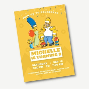 Modifiable et imprimable The Simpsons Invitation, The Simpsons kid birthday invitation template, any age boy birthday party invitation, canva