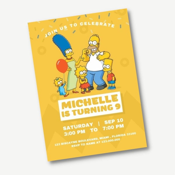 Modifiable et imprimable The Simpsons Invitation, The Simpsons kid birthday invitation template, any age boy birthday party invitation, canva