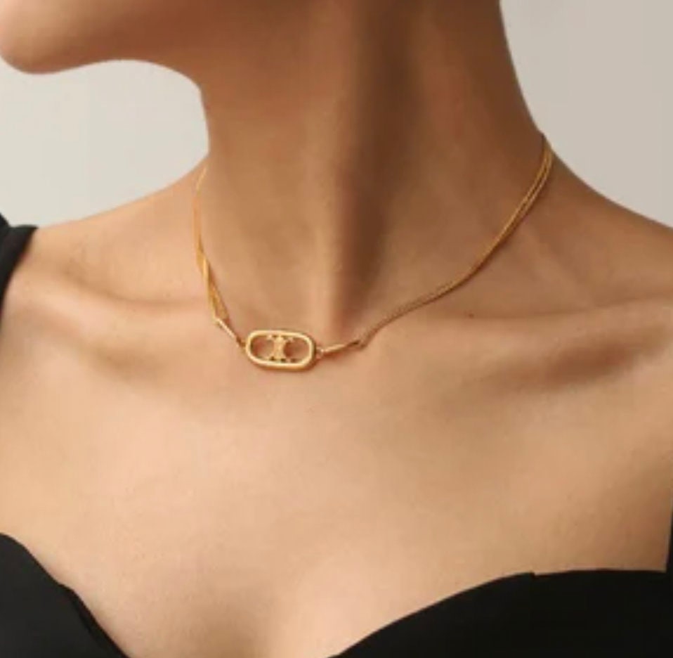 CELINE 1200$ Triomphe Gourmette Necklace - Brass With Gold Finish | eBay