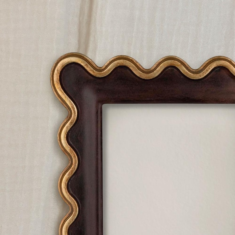Undulating Gold 4x6 Walnut and Gold Scalloped Vintage Style Picture Frame + Found Paper ...
