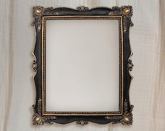 8x10 Black and Gold Vintage Style Picture Frame + Found Paper Art