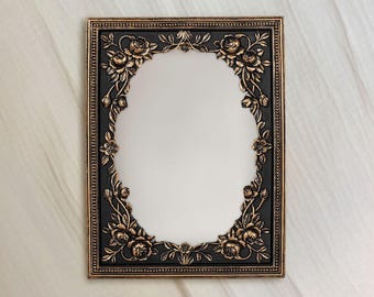 5x7 Black and Gold Floral Vintage Style Picture Frame + Found Paper Art