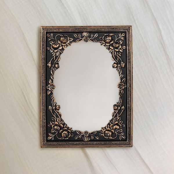 5x7 Black and Gold Floral Vintage Style Picture Frame + Found Paper Art