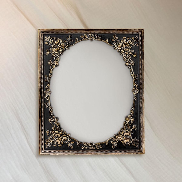 8x10 Black and Gold Floral Vintage Style Picture Frame + Found Paper Art