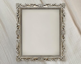 8x10 Silver Floral Vintage Style Picture Frame + Found Paper Art