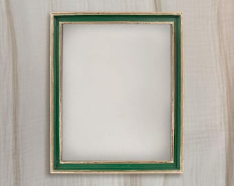 8x10 Green and Gold Trim Vintage Style Picture Frame + Found Paper Art