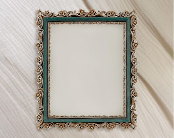 8x10 Green and Gold Floral Vintage Style Picture Frame + Found Paper Art