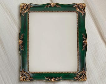 8x10 Green and Gold Floral Vintage Style Picture Frame + Found Paper Art