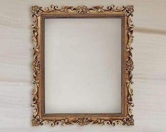 8x10 Gold Floral Vintage Style Picture Frame + Found Paper Art