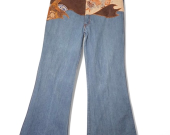 Brittania sportkleding vintage jaren 1970 patchwork/jeans met wijde pijpen