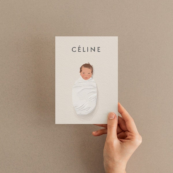 Baby portrait geboortekaart birth announcement card faire-part de naissance custom portrait custom wall art