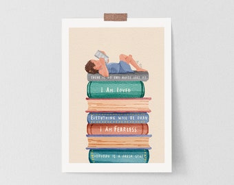 Book Lover Minimal Illustration Art Print, Positive Affirmation Illustration Print, Book Lover Wall Decor, Book Lover Gift, Bookworm