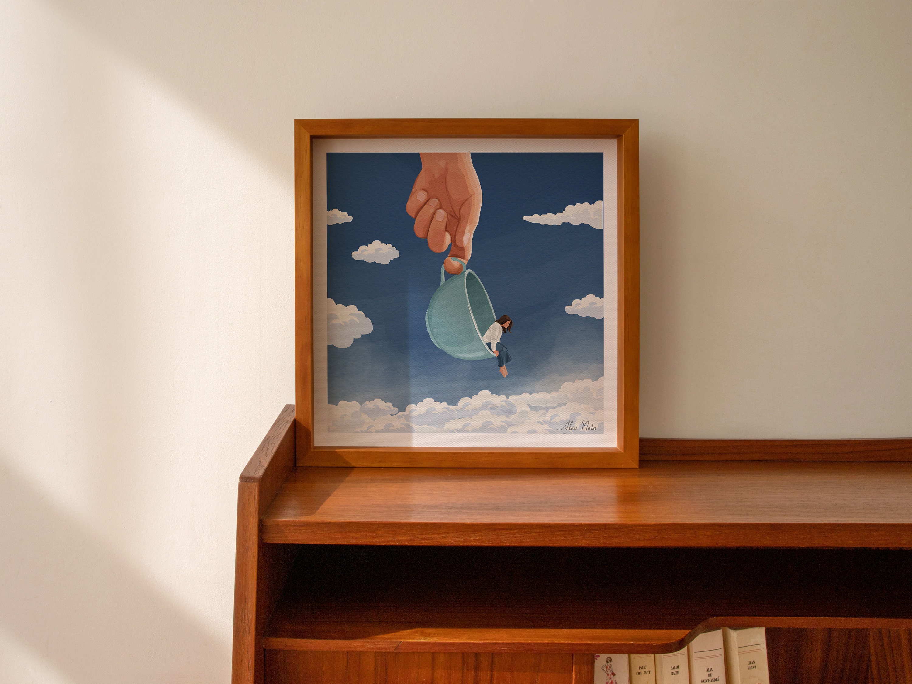 Cloudy Coffee Art, Dreamy Wall Art, Surreal Illustration Art, Coffee