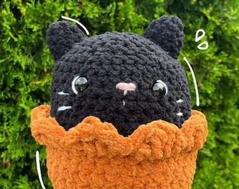 Pumpkin Kitty Crochet Pattern | DIGITAL DOWNLOAD | PDF File | Amigurumi | Squishmallow | Halloween | Black Cat | Jack-O-Lantern | Cat