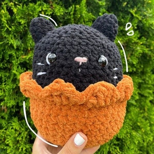 Pumpkin Kitty Crochet Pattern | DIGITAL DOWNLOAD | PDF File | Amigurumi | Squishmallow | Halloween | Black Cat | Jack-O-Lantern | Cat