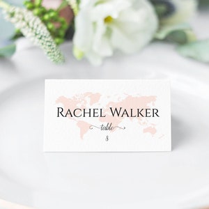 Tarjeta de lugar de boda de destino, tarjeta de lugar imprimible, tarjeta de nombre de boda descargable instantánea, playa, tropical, plantilla. Tarjeta de presentación plegada