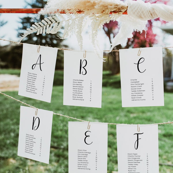 Alphabetical Wedding Seating Chart Card Template, Instant Downloadable Wedding Seating Chart, Printable Seating Chart, Mirror Seating Cards