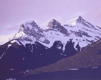 Prints of original acrylic paintings // Landscape Painting // Fine Art Print // The Three Sisters, Canmore, Alberta, Canada