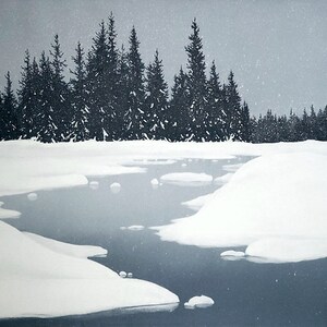 Prints of original acrylic paintings // Landscape Painting // Fine Art Print // Evening Snowfall, Cottonwood River, British Columbia, Canada