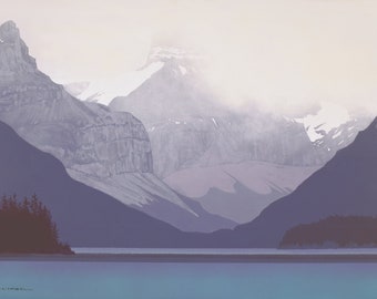 Prints of original acrylic paintings // Landscape Painting // Fine Art Print // Storm, Maligne Lake, Jasper National Park, Alberta, Canada