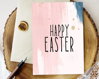 Printable Easter Card / Happy Easter Card / Pink & Blue Watercolor / Instant Download / 5x7 Printable Greeting Card / Easter PDF