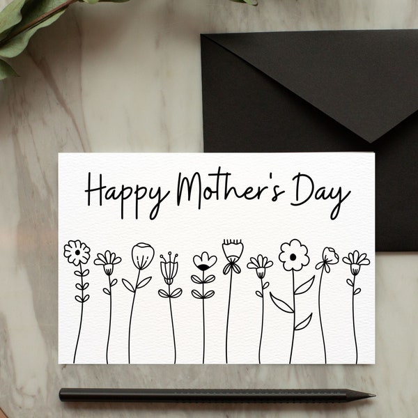 Printable Mother's Day Card / Black and White Card / Instant Download / 5x7 Printable Greeting Card / Mother's Day PDF