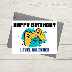 Carte d'anniversaire imprimable / Joyeux anniversaire / Carte déverrouillée de niveau / Jeux vidéo / Téléchargement instantané / Carte de voeux numérique 4x6 / Anniversaire PDF
