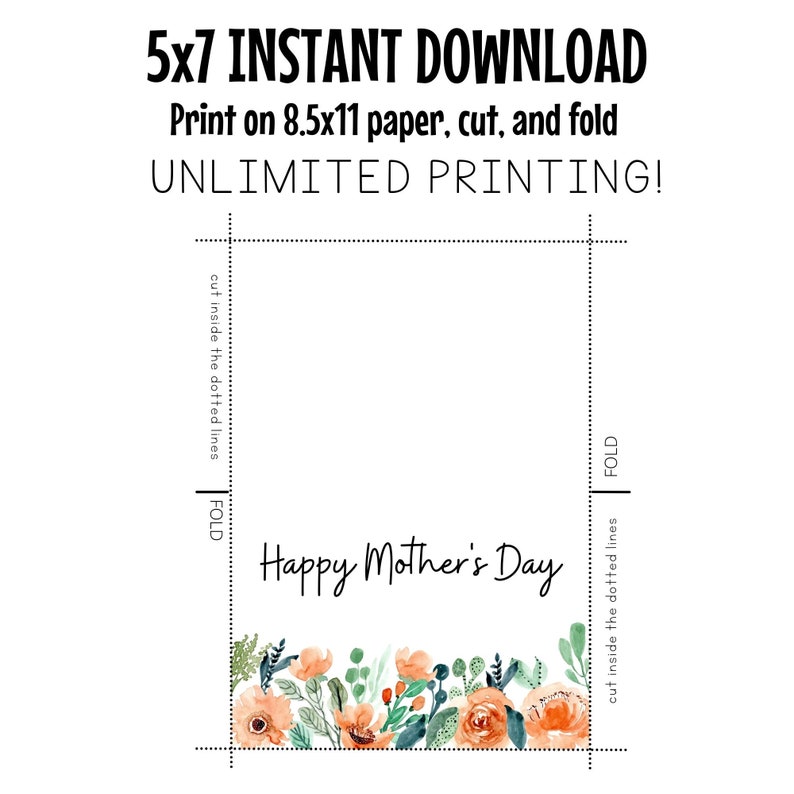 Printable Mother's Day Card / Instant Download / 5x7 Printable Greeting ...
